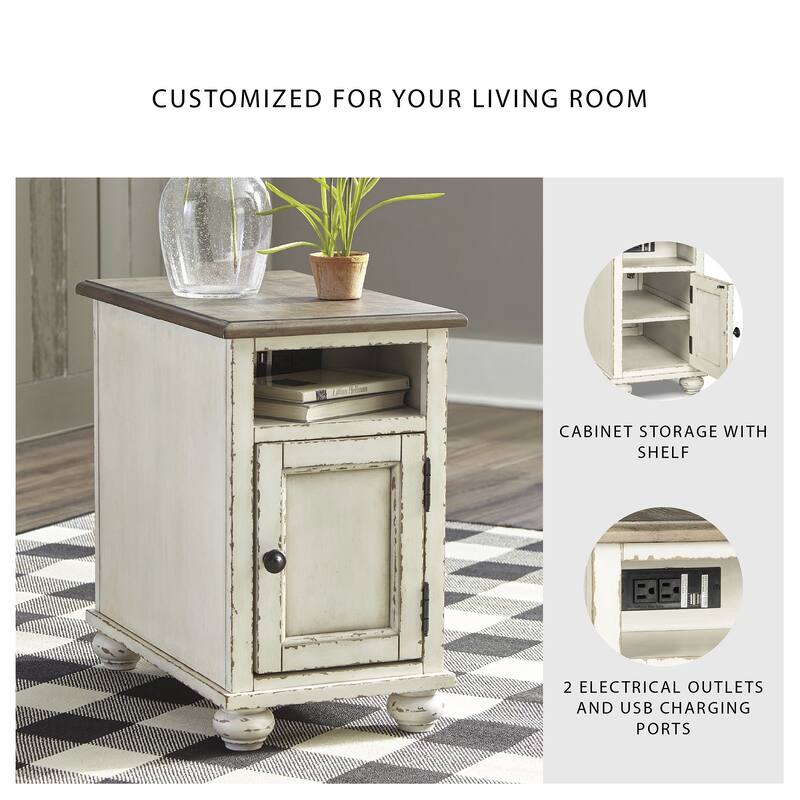 Realyn White/Brown Traditional Chair Side End Table