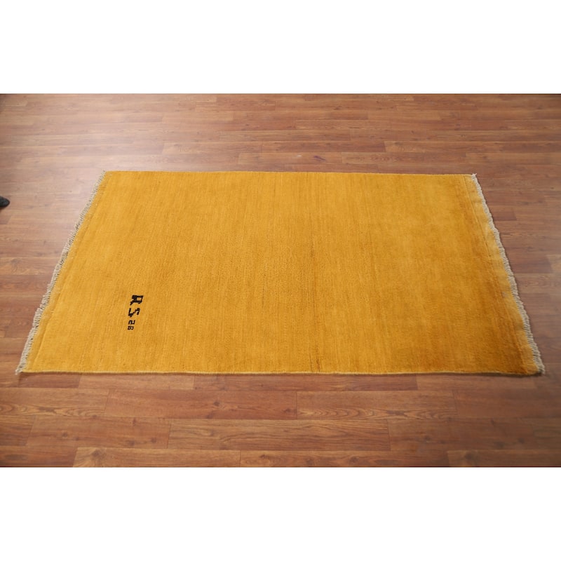 Modern Yellow Gabbeh Oriental Foyer Rug Hand-Knotted Wool Carpet - 3'0"x 5'2"