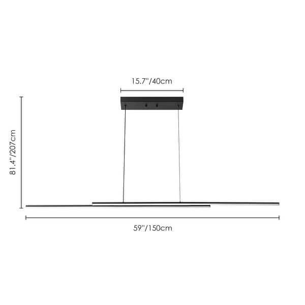 dimension image slide 1 of 2, 59" Modern Black/Gold Linear Integrated LED Pendant Kitchen Island Light Bar