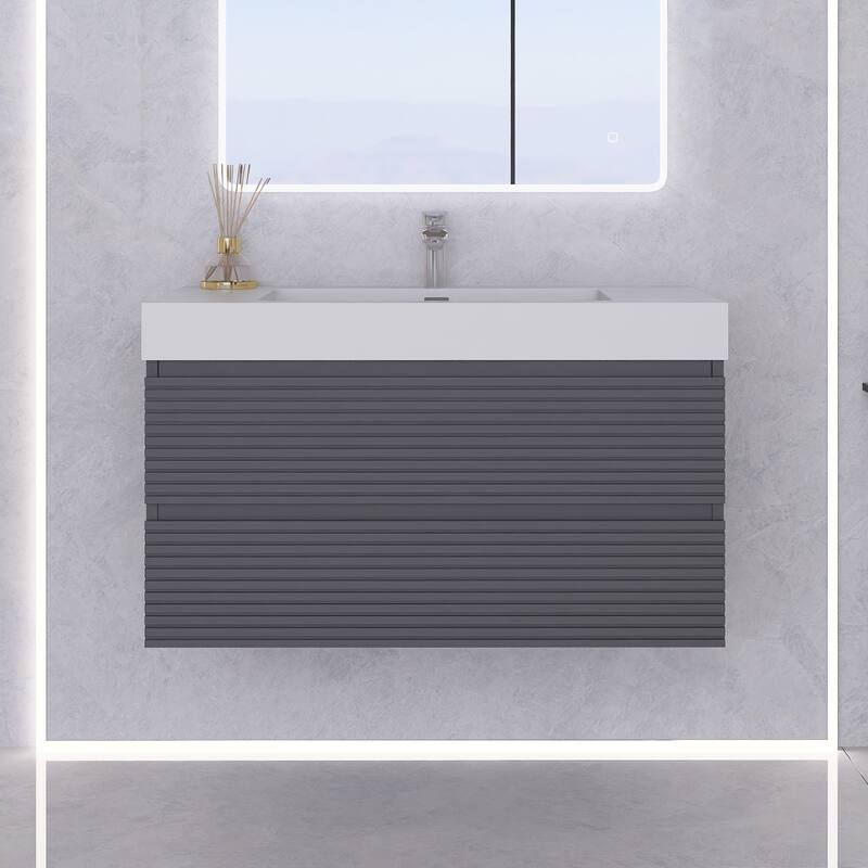 Wall-Mounted Bathroom Vanity in Gray with Undermount Sink without Faucet - 35.83'' x 19.69'' x 22.83''