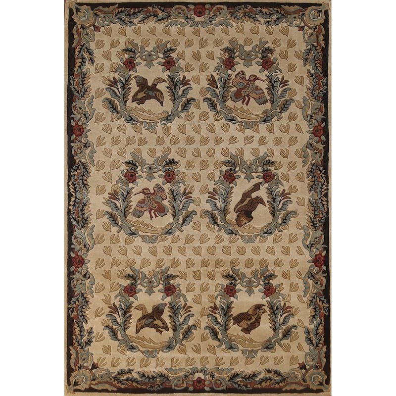 Animal Pictorial Aubusson Indian Area Rug Hand-Tufted Wool Carpet - 5'0" x 8'0"