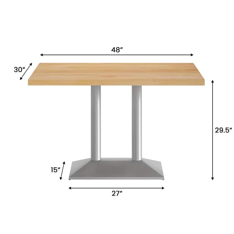 Rectangular Solid Wood Tabletop w/ 27" x 15" Two-Column Dining Height Table Base - 30"W x 48"D x 29.5"H