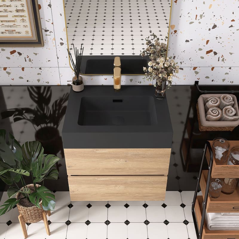 Wall Mounted Bathroom Vanity with Solid Surface Sink and Soft Drawers