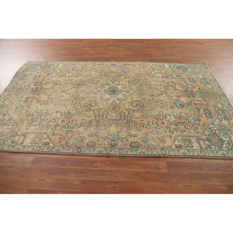 Distressed Traditional Tabriz Vintage Persian Rug Handmade Wool Carpet - 4'10" x 8'0"