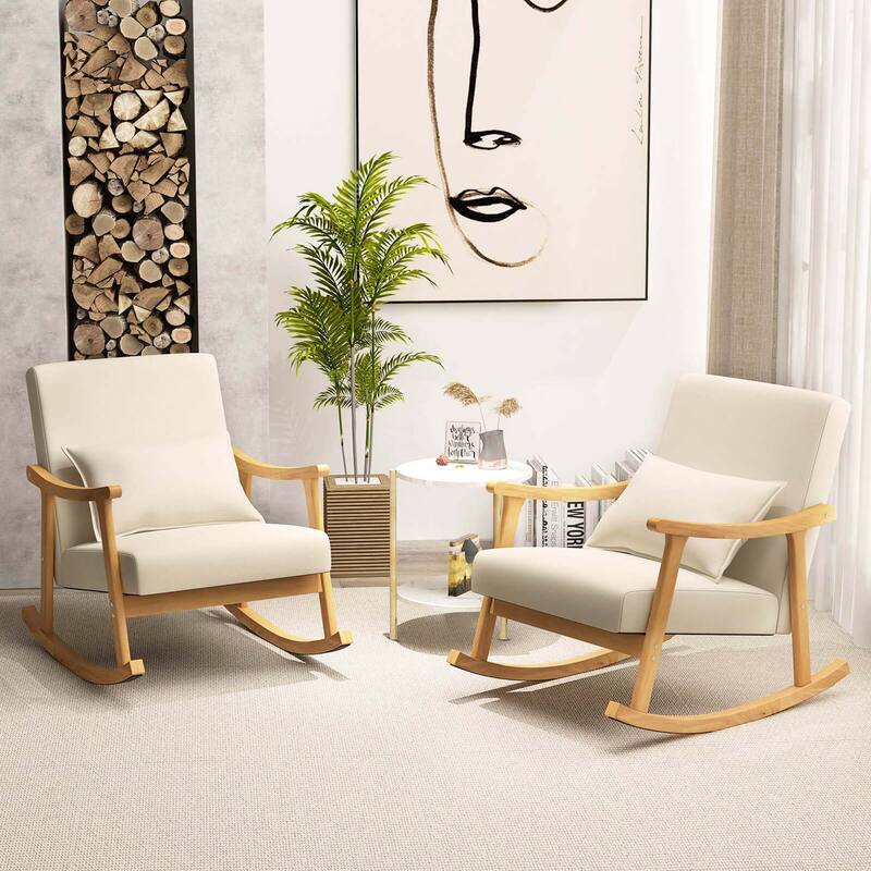 Costway 1/2 PCS Upholstered Rocking Chair with Pillow Rocking Armchair