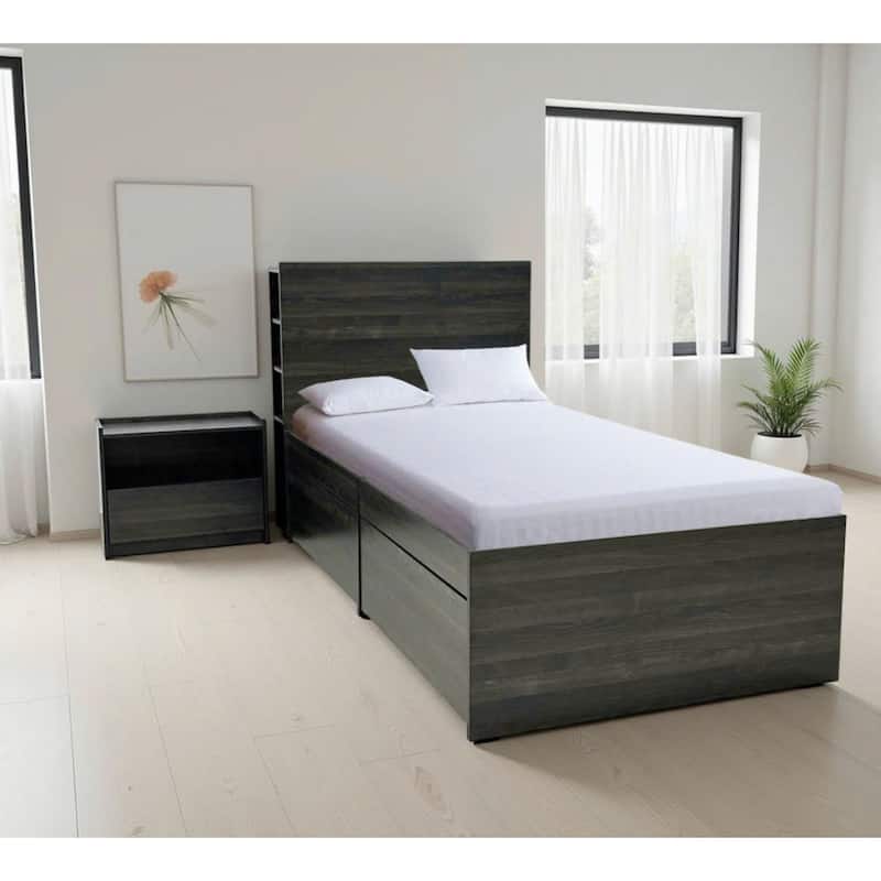 Robin Twin Storage Bed with 1 Nightstand in Dark Gray