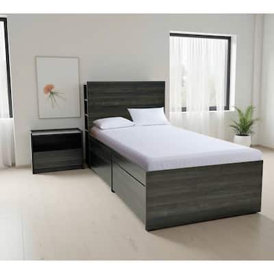 Robin Twin Storage Bed with 1 Nightstand in Dark Gray