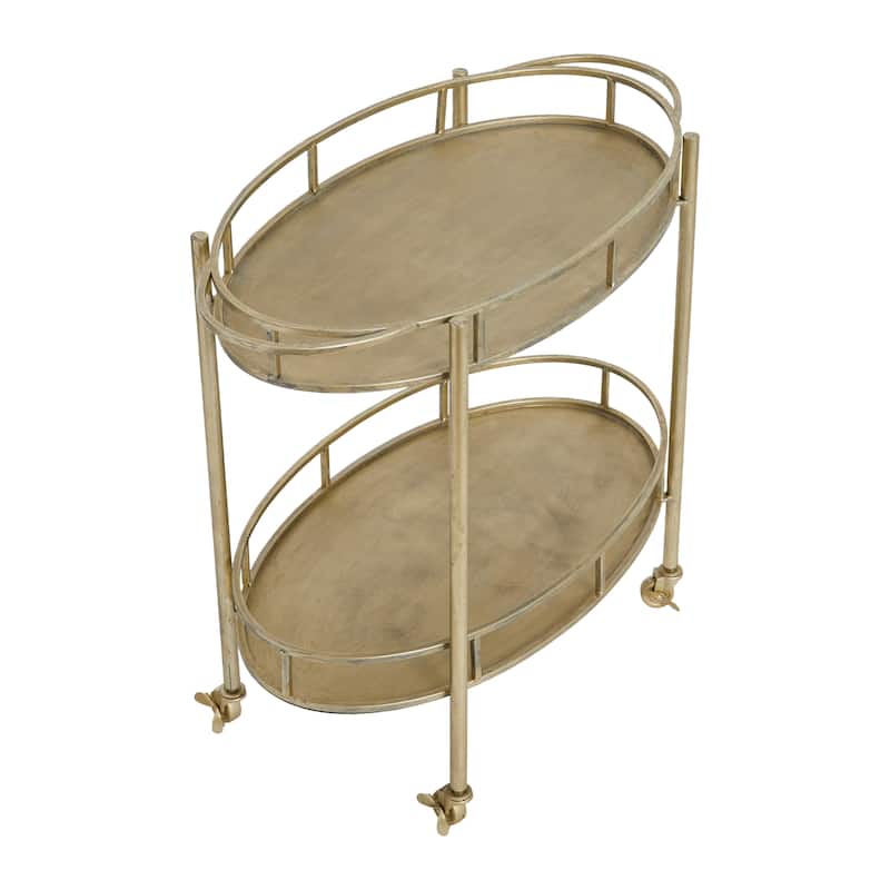 Oval 2-Tier Metal Bar Cart with Wheels