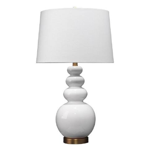 27 Inch Round Ceramic Stacked Ball Style Table Lamp, White - 16 L X 16 W X 27.5 H Inches