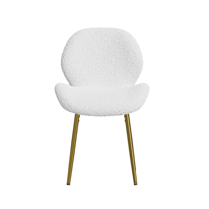 Modern minimalist white teddy velvet Dining Chairs Set of 2 with sturdy gold metal legs and comfortable backrest design