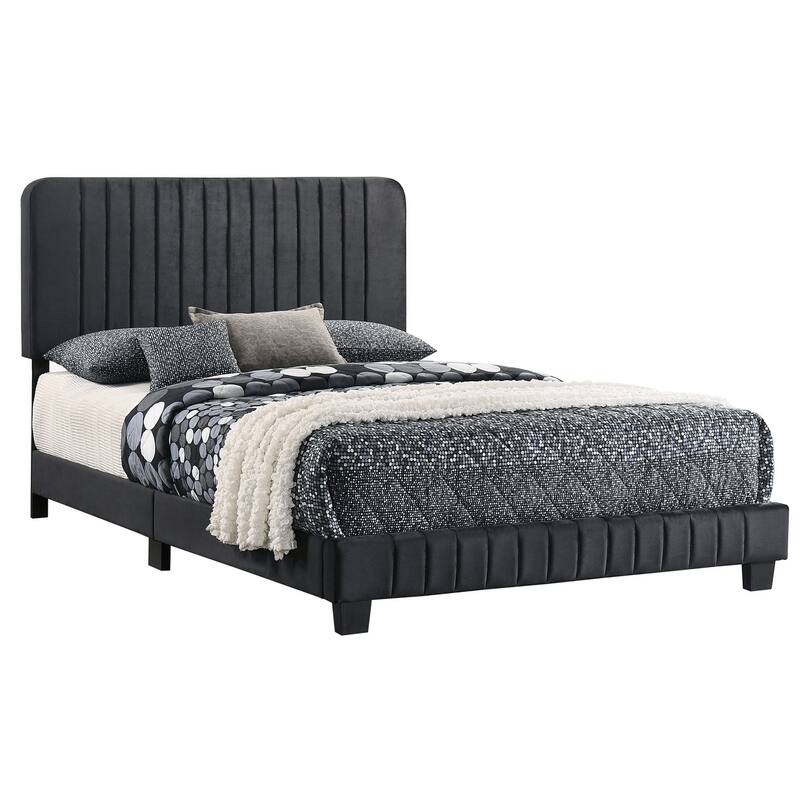 Velvet Upholstered Channel Tufted Queen Panel Bed - 86" - Black