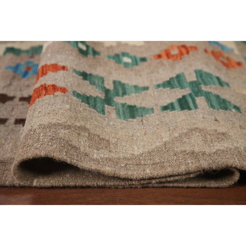 Hand Woven Oriental 100% Wool Carpet Southwestern All-Over Beige & Ivories Kilim Area Rug - 9' 7'' X 6' 9''