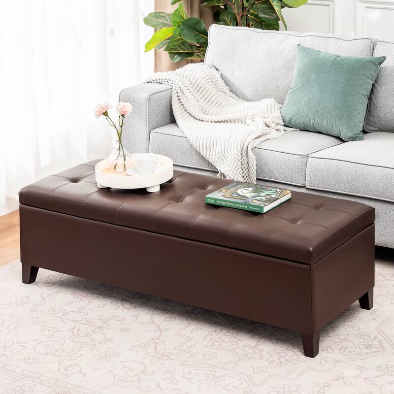Adeco 50" Bonded Leather Storage Ottoman Bench