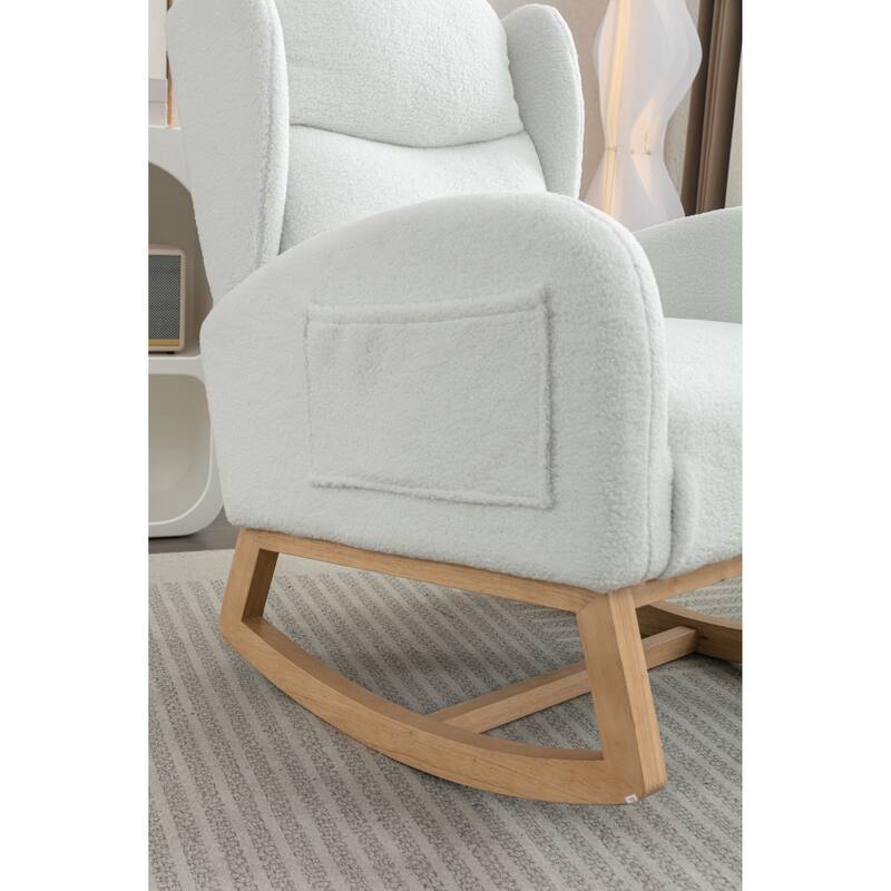 Ivory Modern 38" High Back Upholstered Rocking Chair with Wood Legs and Packet