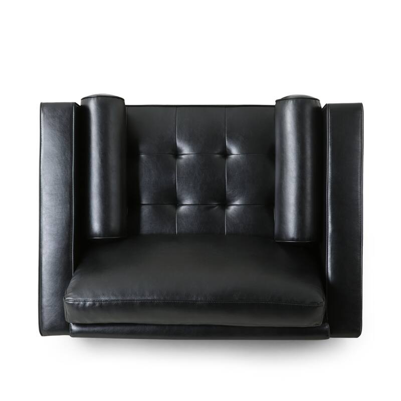 Black Modern 44.75" PU Upholstered Club Chair with Birch Wood Frame and Pillows