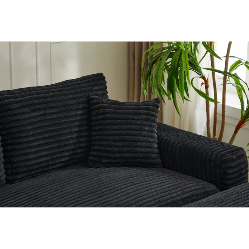 82" Corduroy 2-Piece Sectional Sofa with Stretch Slipcovers and 2 Pillows