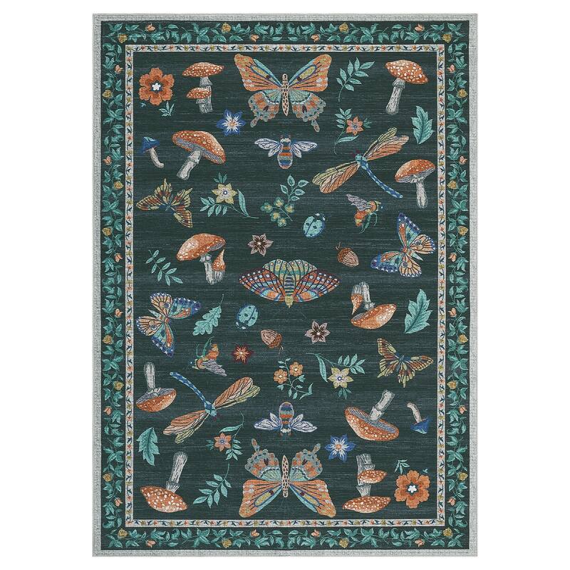 Area Rugs for Living Room Modern Insect Rug Mushroom Pattern Rug Soft Washable Non Slip Low Pile Rug