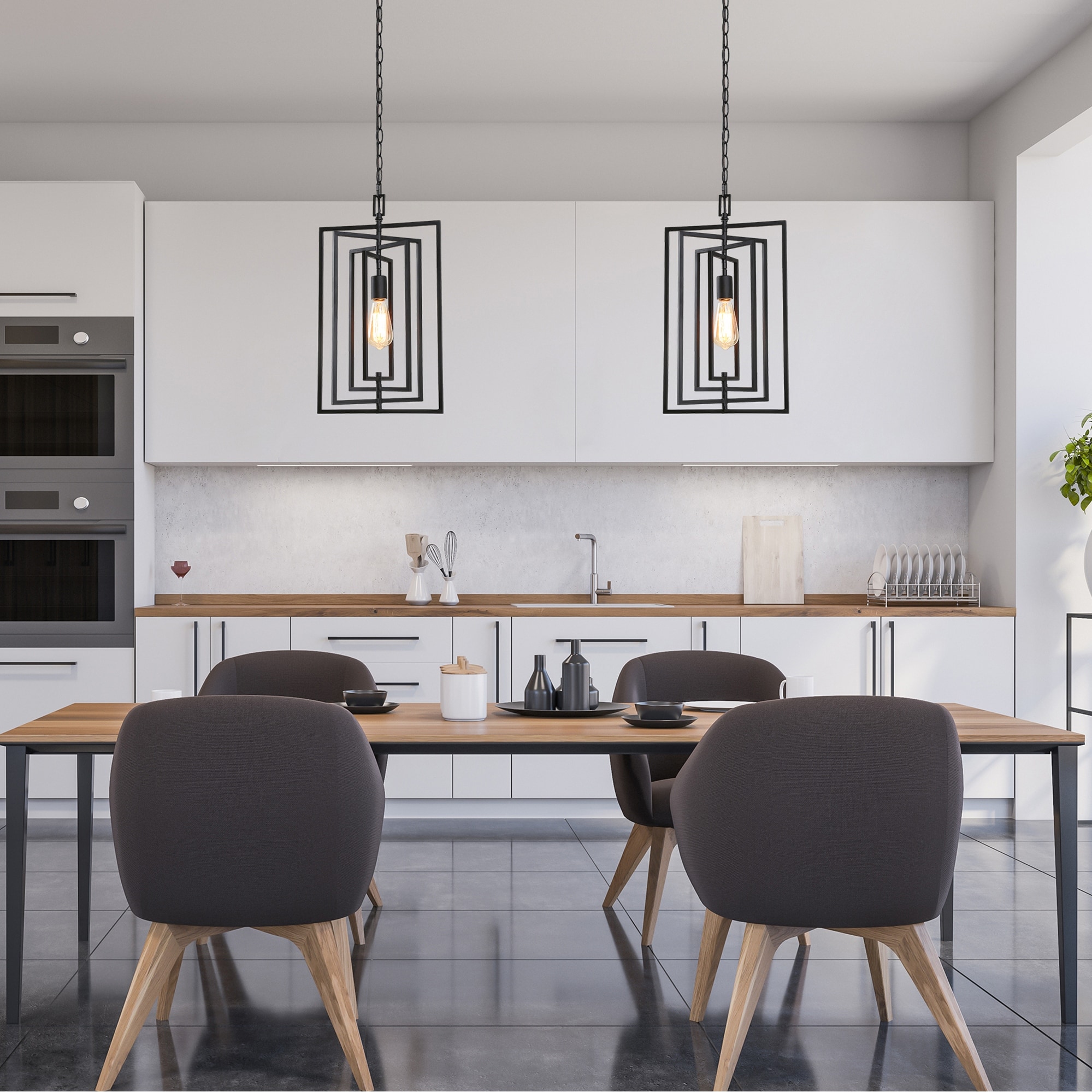 Modern Farmhouse Kitchen Black Mini Pendant Hanging Ceiling Fixture - W12"xH20.4"