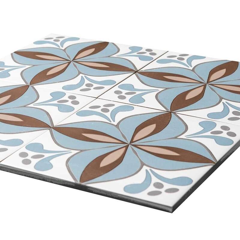 The Tile Life Petals 8.7x8.7 Blue/ Beige Porcelain Floor & Wall Tile