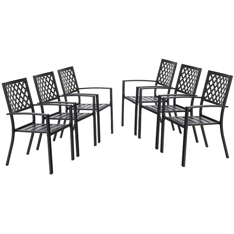 MAISON ARTS 6 Piece Black Metal Outdoor Furniture Patio Steel Frame Slat Seat Dining Arm Chairs