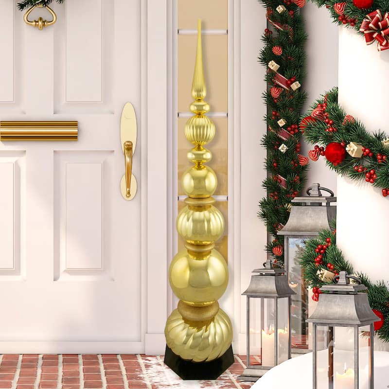 54" Shiny Gold Glittered Topiary Finial Tower Christmas Decor