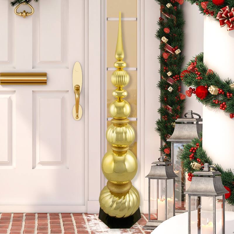 54" Shiny and Glittered Topiary Finial Tower Commercial Christmas Decoration