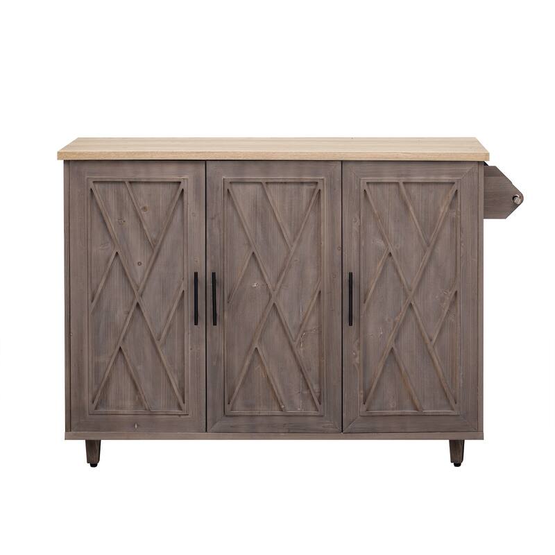 Kitchen Island on Wheels 51.2"W Geometric Twill Stripe Textured Kitchen Island with Drop Leaf Multifunctional Storage Cart