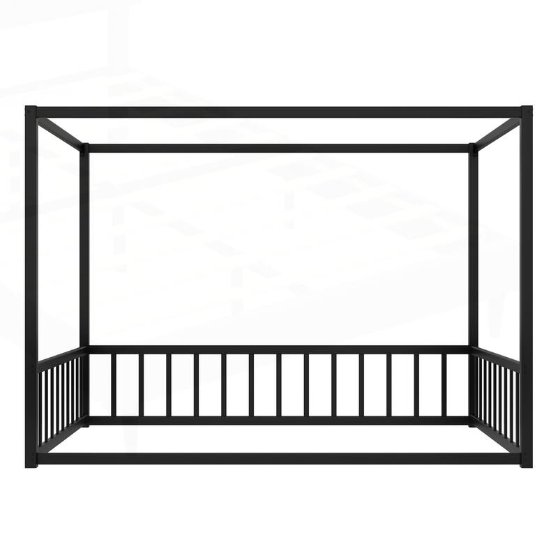Modern Iron Double-Size Floor Bed with Multi-Functional Guardrails and Stable Structure