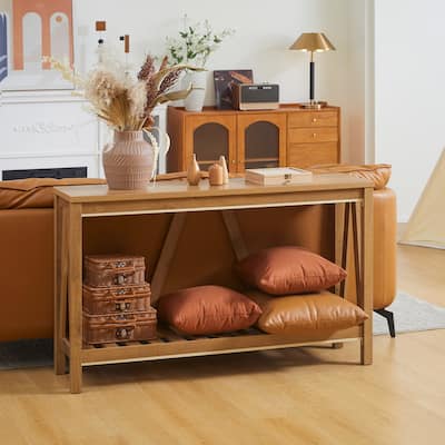 HOMCOM Farmhouse Console Table with Storage Shelf