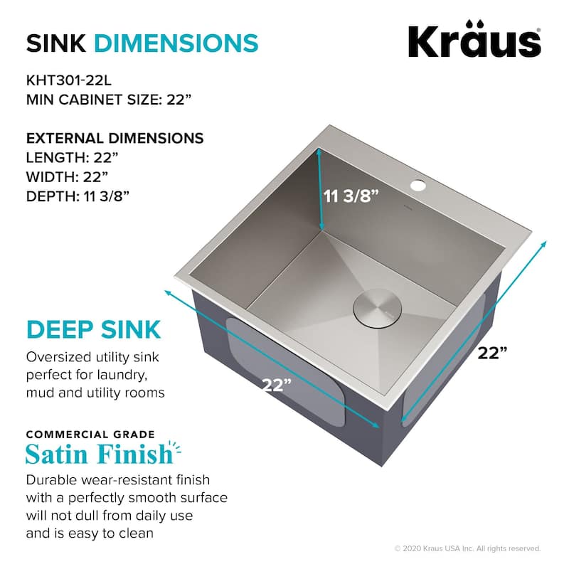 Kraus Standart PRO 22" Undermount Single Basin Stainless Steel Kitchen