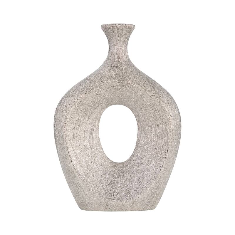 Modern Ceramic Textured Oval Cut-Out Vase - Home Decor - 13"