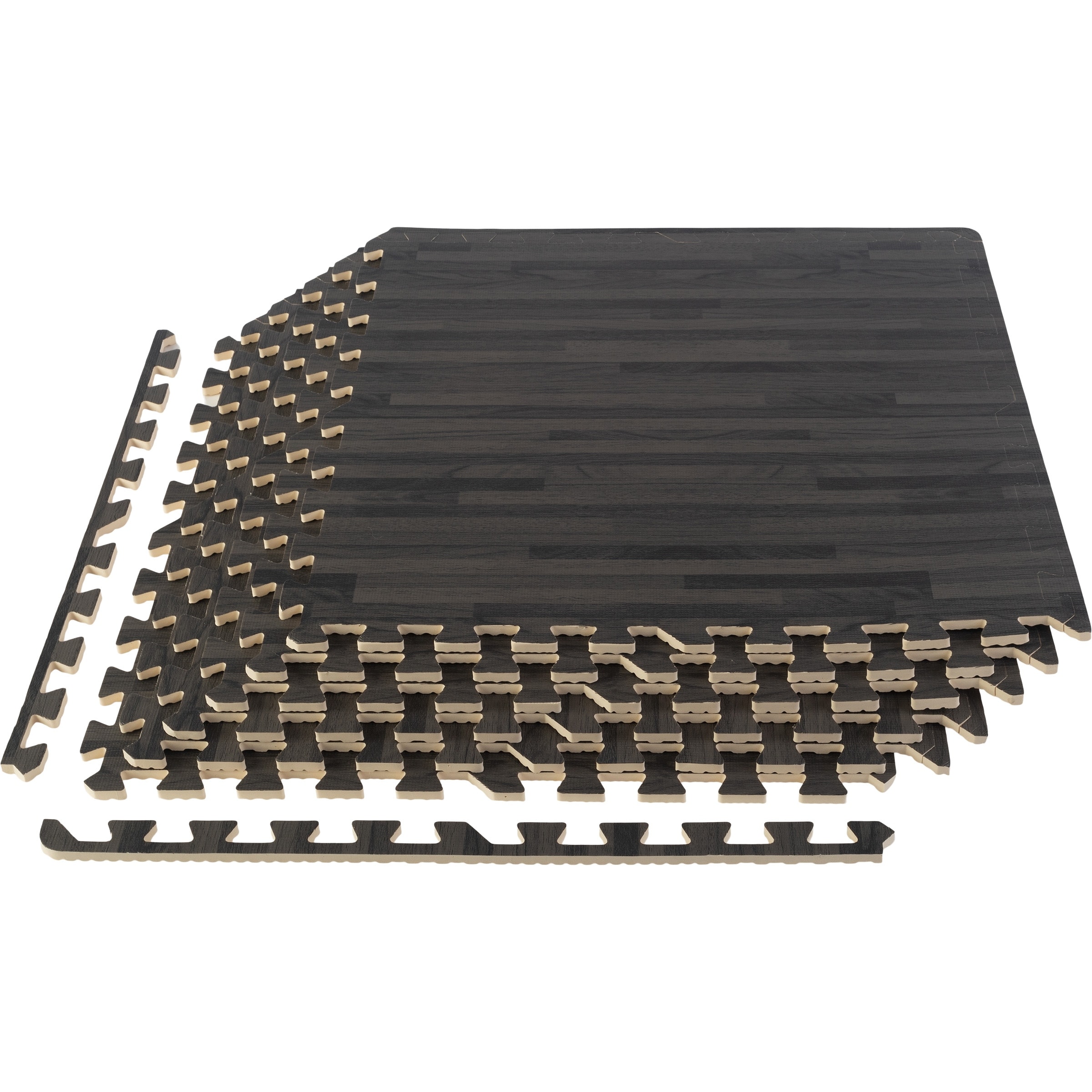 Stalwart EVA Foam Floor Tiles 6 Pack 24 SQFT Woodgrain Puzzle Mats Black