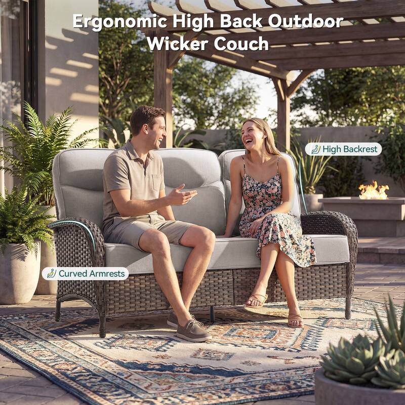 Pocassy Outdoor Sofa Swivel Chair and Ottman with Coffee Table