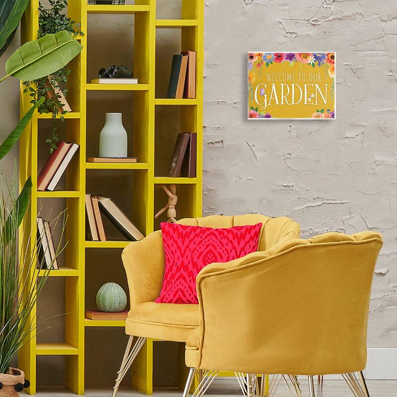 Stupell Garden Welcome with Floral Border Wall Plaque Art Design By Nicole DeCamp