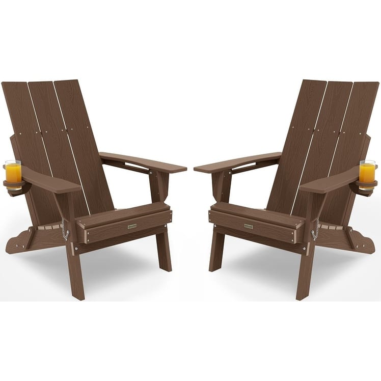 WINSOON Modern HDPE Outdoor Folding Adirondack Chair With Cup Holder Set Of 2