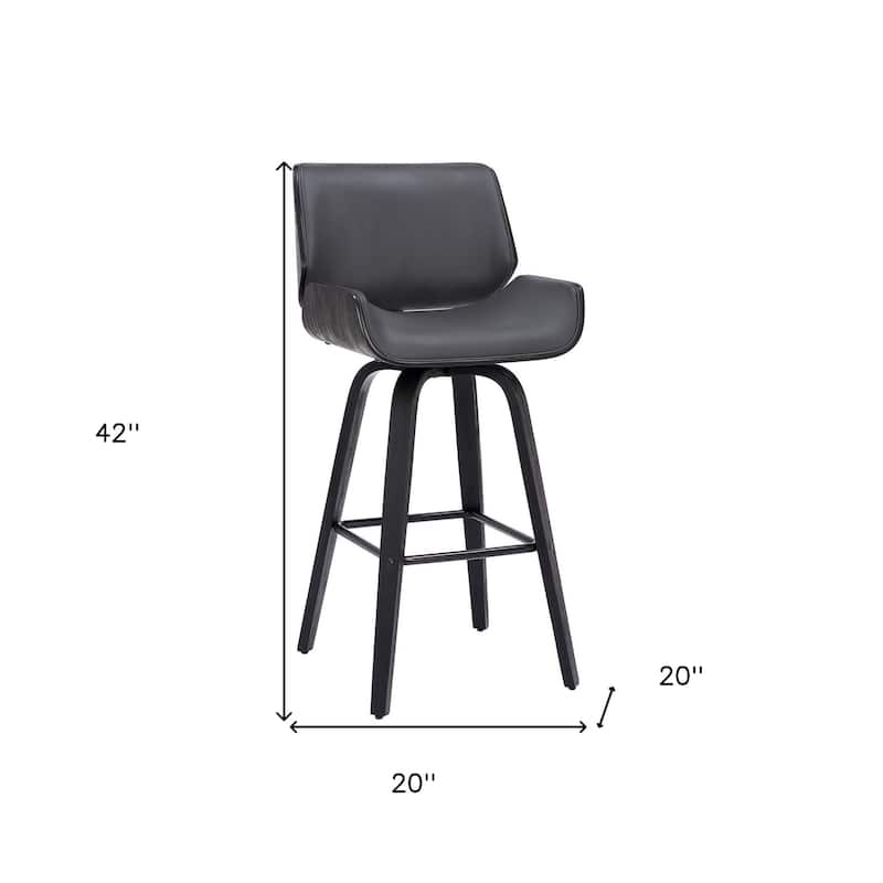 HomeRoots 30" Gray and Black Faux Leather and Iron Bar Height Swivel Bar Chair - 20 x 42 x 20