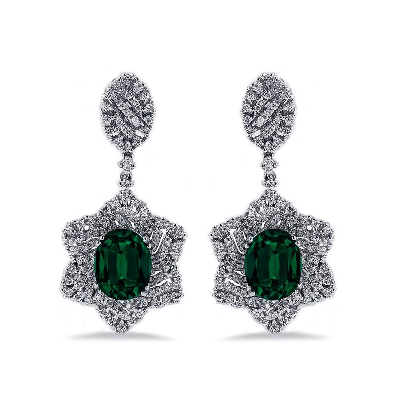 Auriya 4 9/10ct Fancy Oval-cut Emerald Halo Diamond Drop Earrings 1 1/4ctw 18k Gold