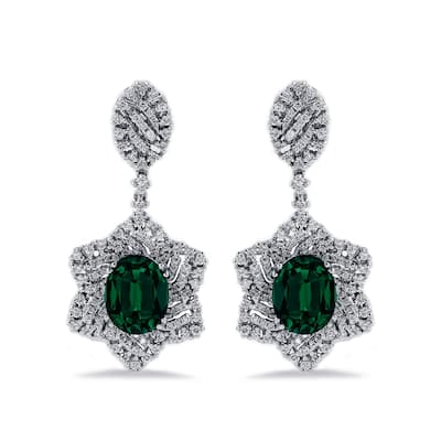 Auriya 4 9/10ct Fancy Oval-cut Emerald Halo Diamond Drop Earrings 1 1/4ctw 18k Gold