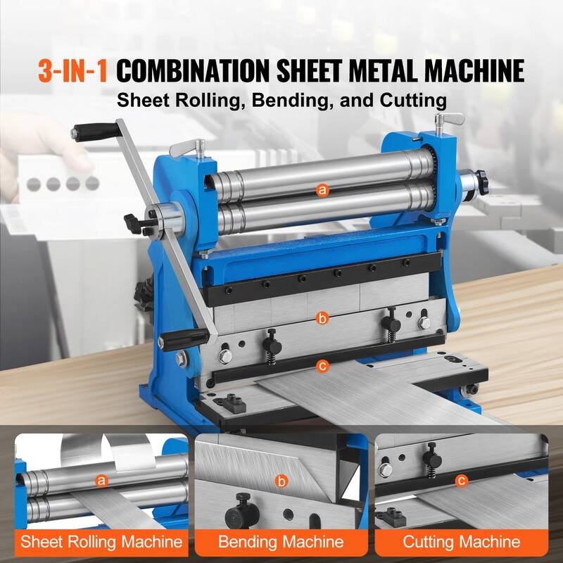 Sheet Metal Brake, 12-inch, 3-In-1 Combination Shear Brake Roll Machine - 12-inch