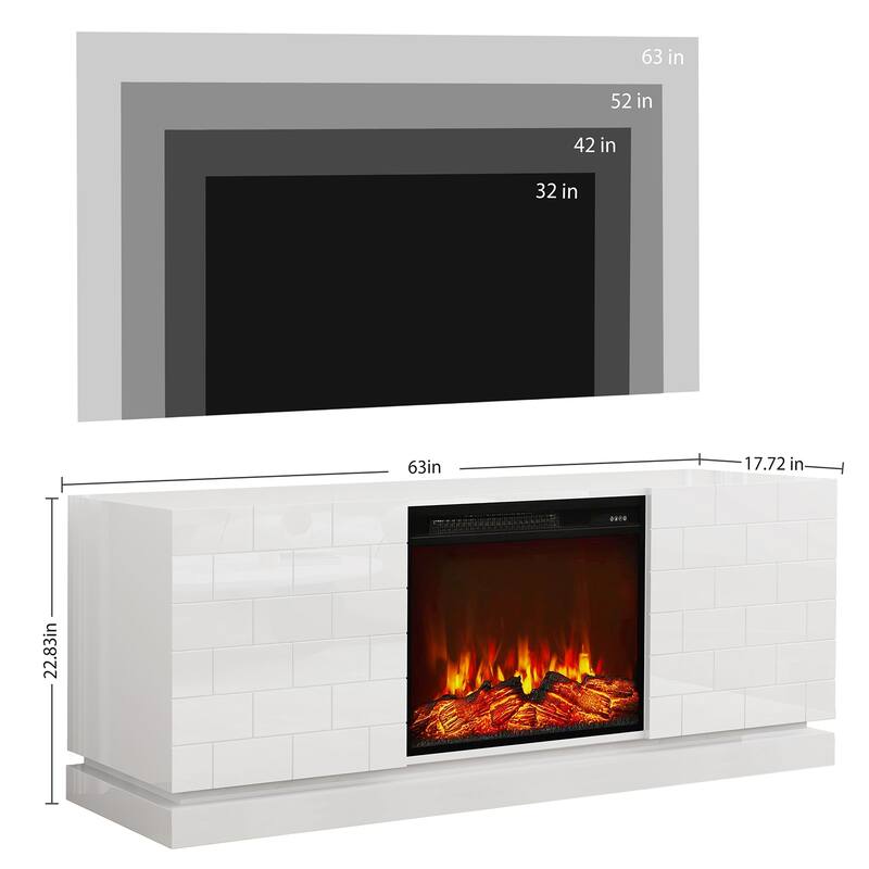 Electric Fireplace 63" TV Stand - Modern Highgloss Media Console