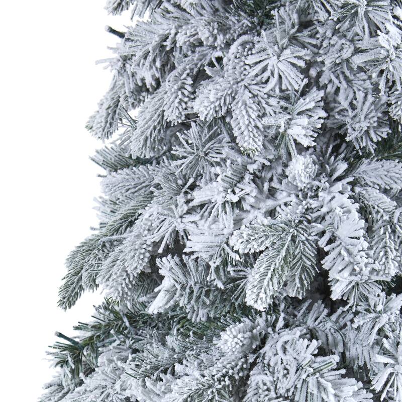8ft Flocked Christmas Tree with Lights, Artificial Pine Tree, Holiday Decor, Realistic Holiday Tree - White - 96