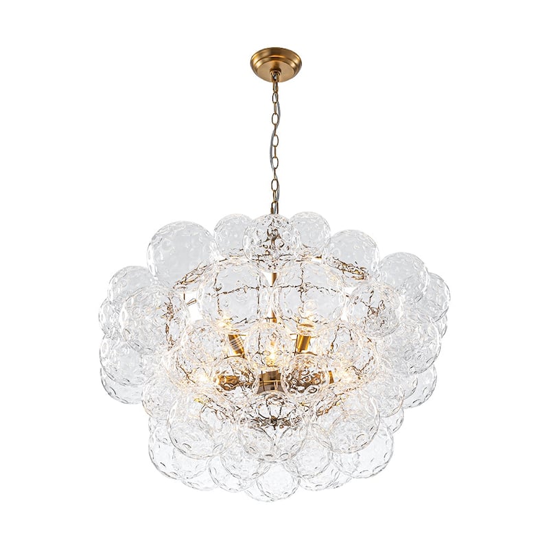 Luxury Brass Hammered Water Glass Globe Cluster Bubble Chandelier