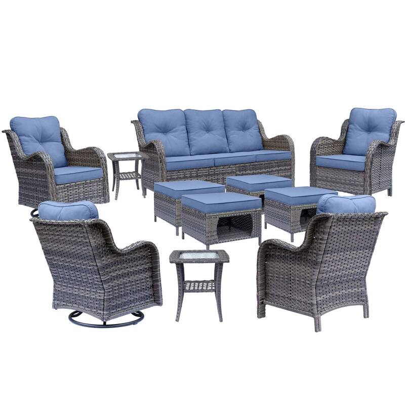 11 Piece Outdoor Wicker Patio Conversation Furniture Swivel Chairs Set