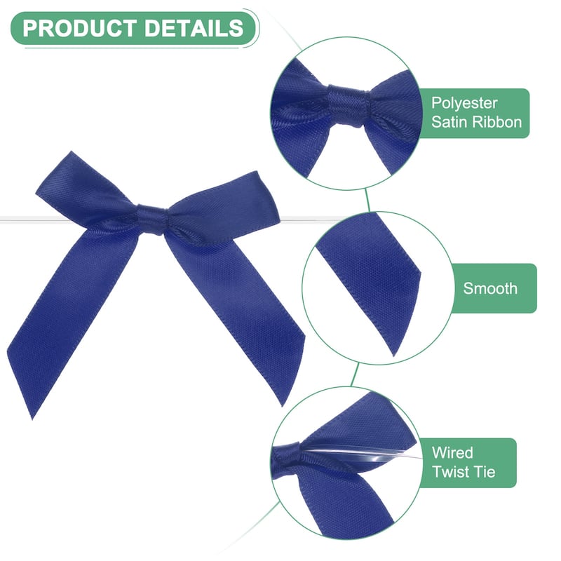 50-Pack Satin Ribbon Twist Tie Bows 2.4x2.8" Bow Twist for Craft - Dark Blue