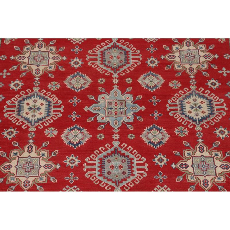 Traditional Red Geometric Kazak Oriental Area Rug Handmade Wool Carpet - 8'1" x 10'0"