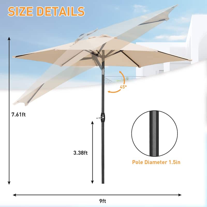 9FT Patio Umbrella with Base Included Outdoor Umbrella with Tilt and Crank