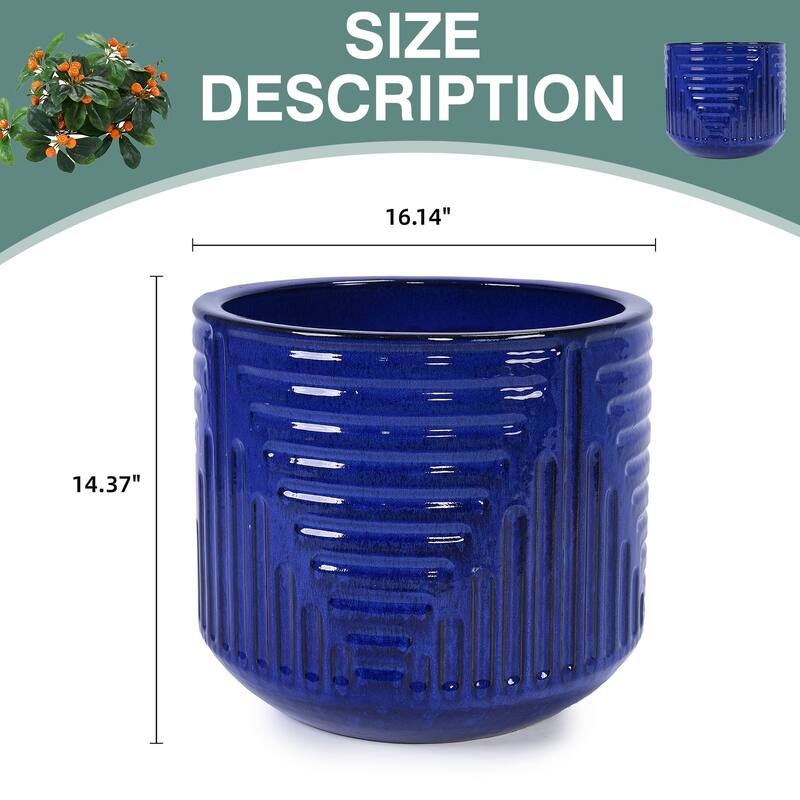 16" Dia Round Planters for Indoor Plants, Large Outdoor Planters with Drainage Holes