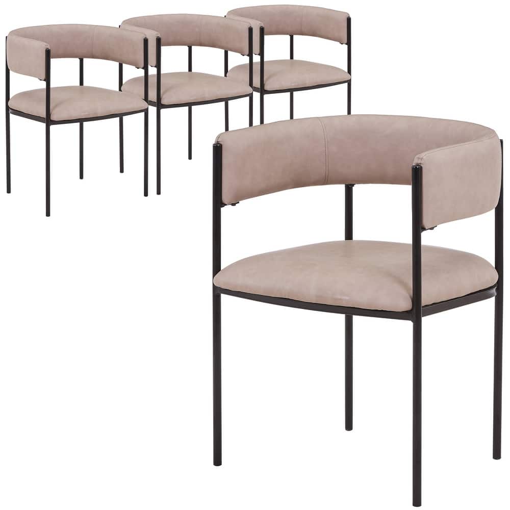 Dining Chair in Leather with Open-Back and Powder Coated Iron Legs Set of 4
