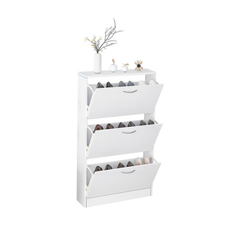White Narrow 3 Tier Flip Down Shoe Storage Cabinet