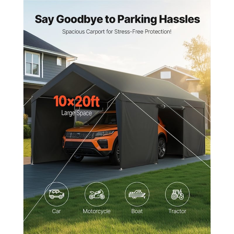 Galvanized Steel Portable Garage with Car Canopy and Sidewalls